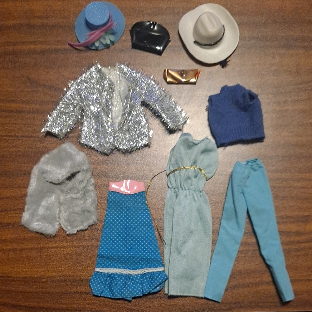 Doll Clothing Set with Silver, Blue, and White Accessories